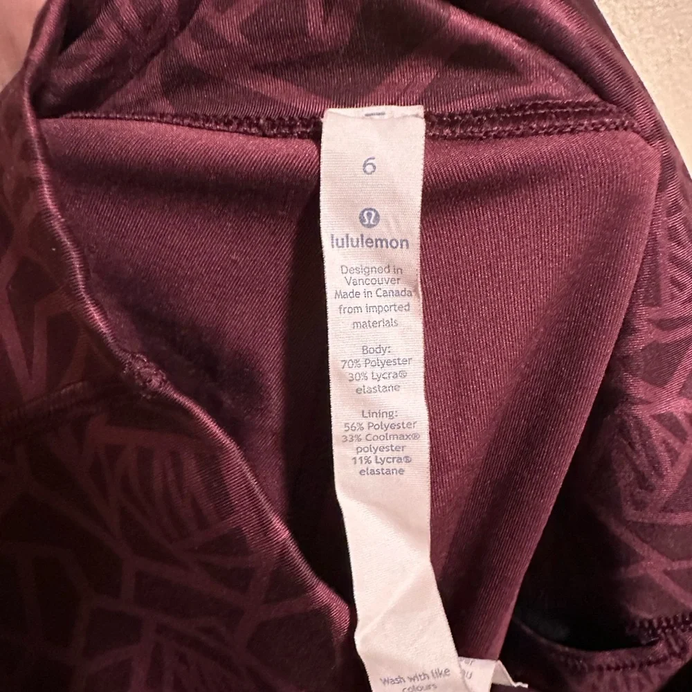 Lululemon High Times Pants Leggings Size‎ 6 Posey Rose Bordeaux Luxtreme